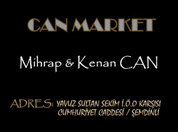 CAN MARKET, MİHRAP VE KENAN CAN;

Tüm yürekler sevinç dolsun, umutlar gerçek olsun,acılar unutulsun,dualarınız kabul ve bayramınız mübarek olsun.