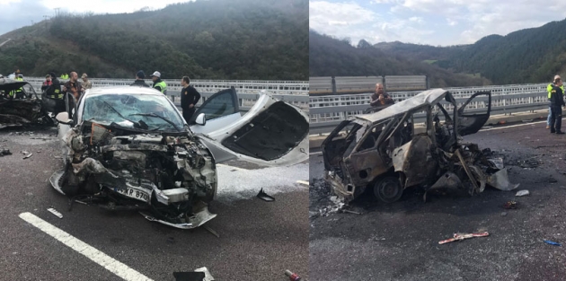 Bursa’da otomobiller çarpıştı, 2 kişi yanarak öldü