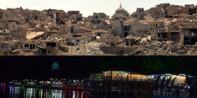 Musul'un bir yanında enkaz, bir yanında renkli gece hayatı