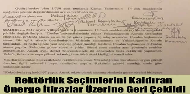 Rektörlük Seçimlerini Kaldıran Önerge İtirazlar Üzerine Geri Çekildi