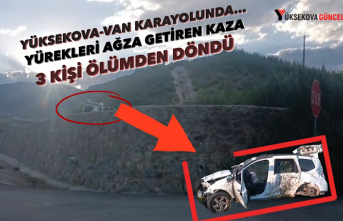 Yüksekova-Van karayolunda su kanalına çarpan araç, yol kenarında bulunan 4 metre yükseklikteki duvar üzerine savruldu: 3 kişi ölümden döndü