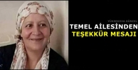 Temel Ailesinden Teşekkür Mesajı