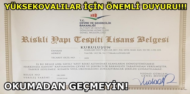 Tüm Yüksekovalıların Dikkatine!!!